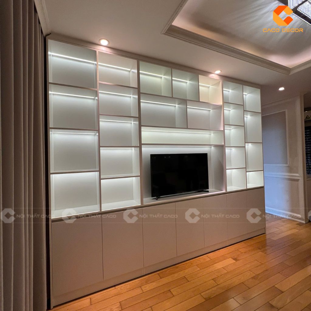 Hình ảnh thực tế tủ rượu kết hợp led âm 