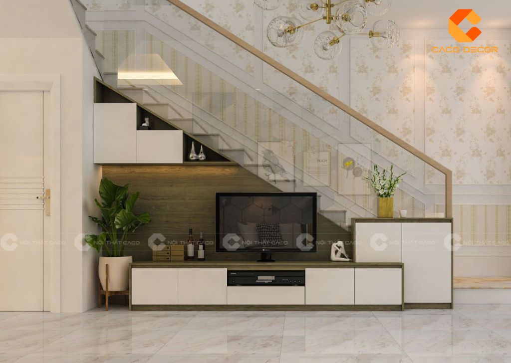 25+ Mẫu Kệ Tivi Gầm Cầu Thang Đẹp, Hiện Đại Cho Nhà Phố 1