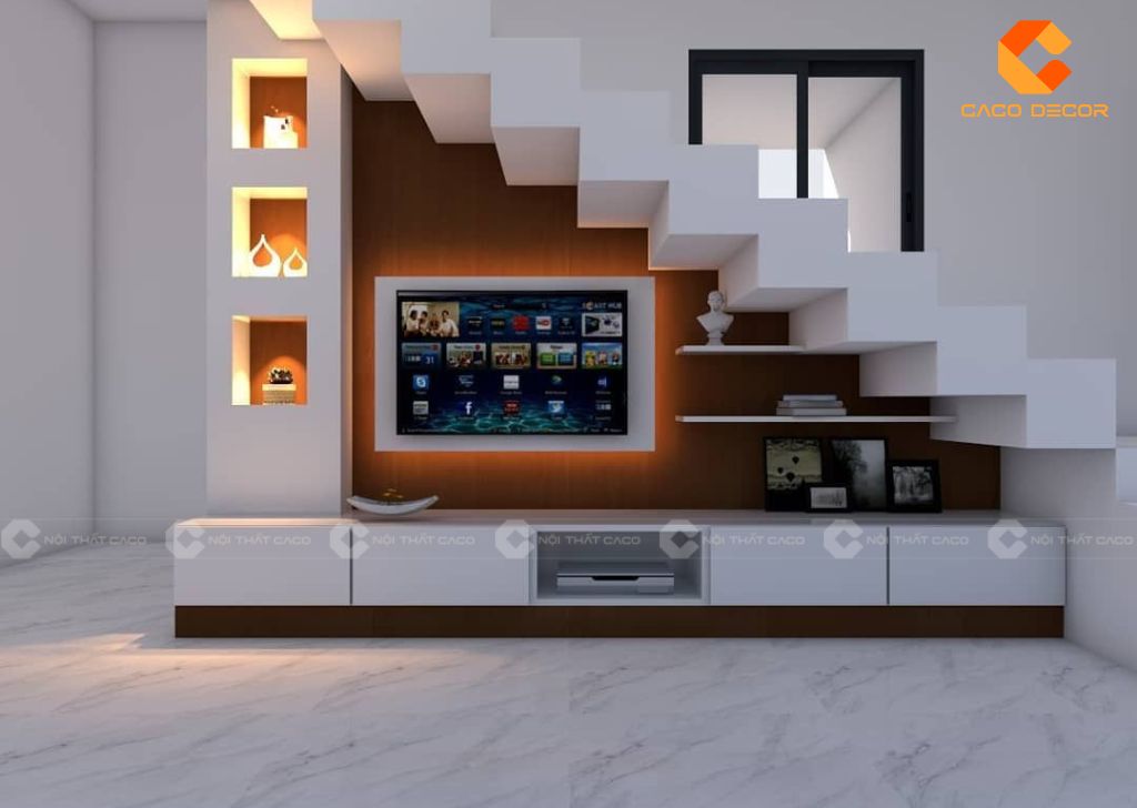 25+ Mẫu Kệ Tivi Gầm Cầu Thang Đẹp, Hiện Đại Cho Nhà Phố 7