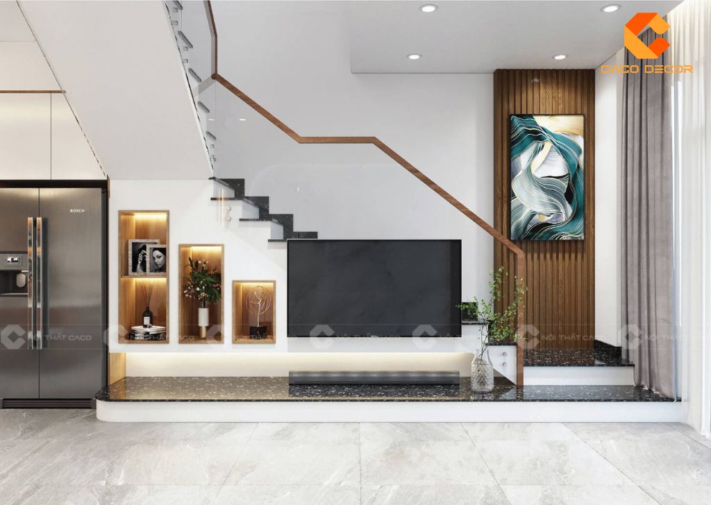 25+ Mẫu Kệ Tivi Gầm Cầu Thang Đẹp, Hiện Đại Cho Nhà Phố 8