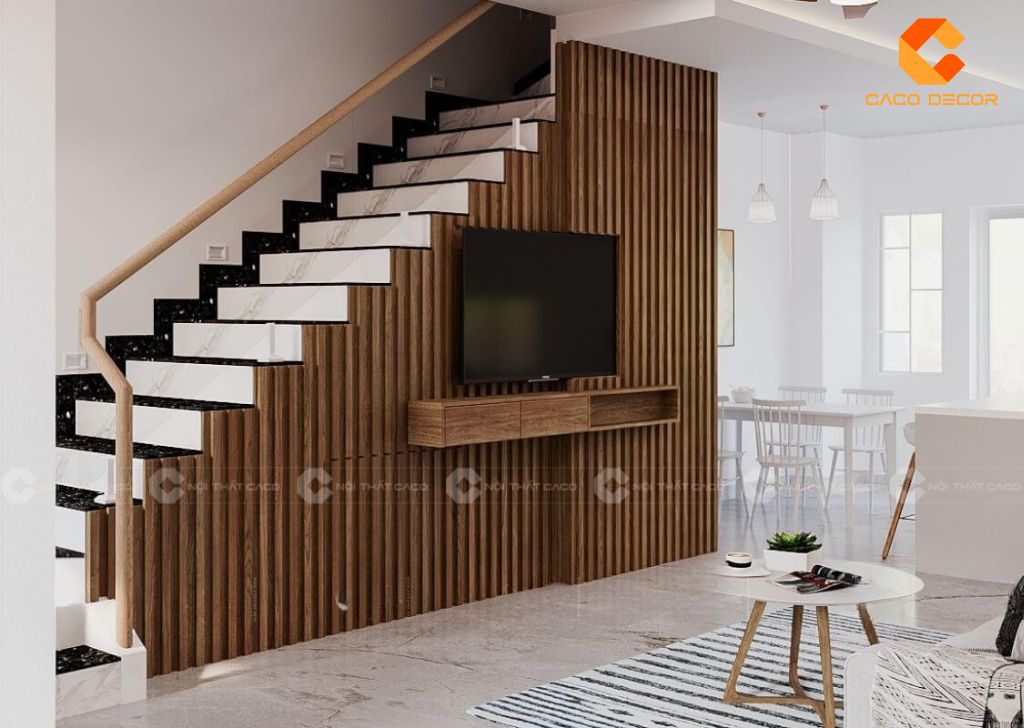 25+ Mẫu Kệ Tivi Gầm Cầu Thang Đẹp, Hiện Đại Cho Nhà Phố 12