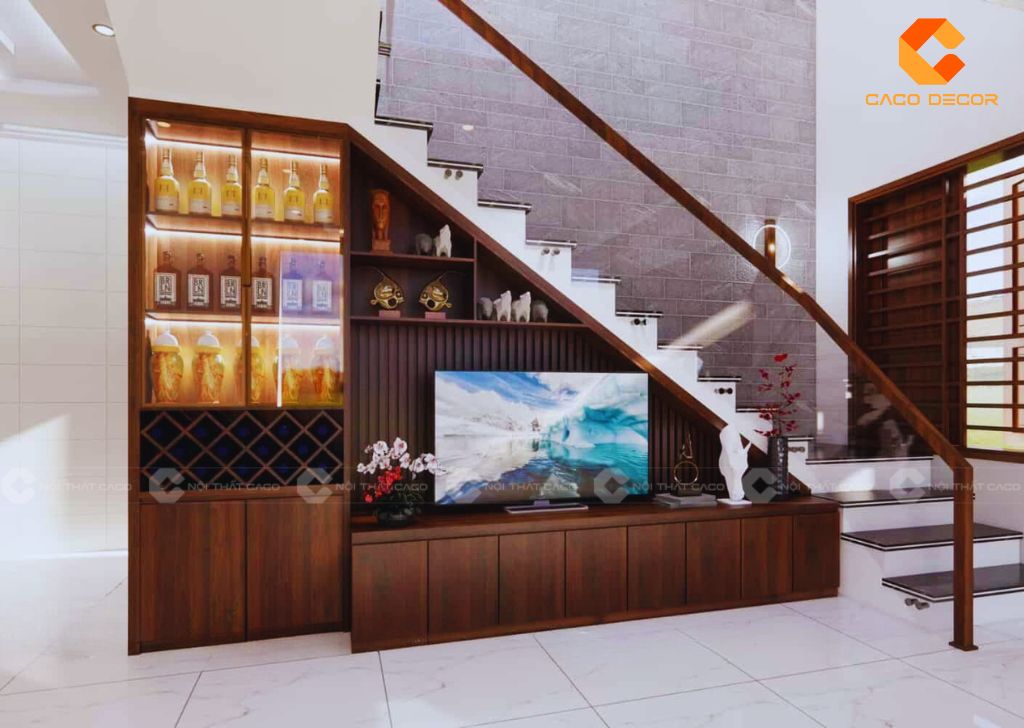 25+ Mẫu Kệ Tivi Gầm Cầu Thang Đẹp, Hiện Đại Cho Nhà Phố 14