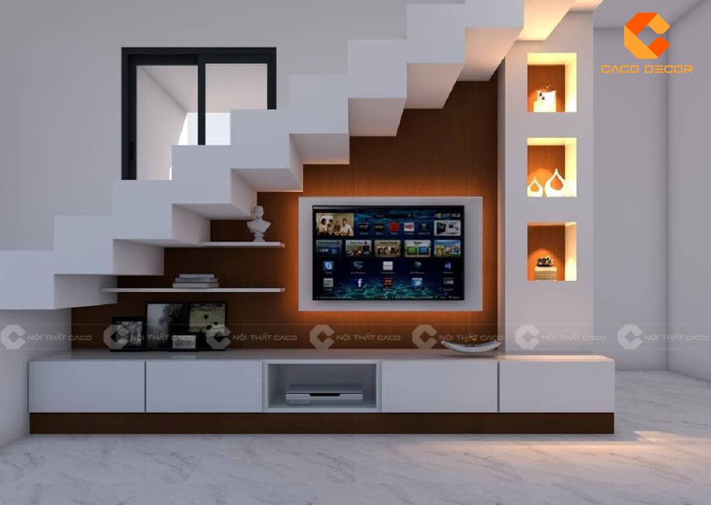 25+ Mẫu Kệ Tivi Gầm Cầu Thang Đẹp, Hiện Đại Cho Nhà Phố 15