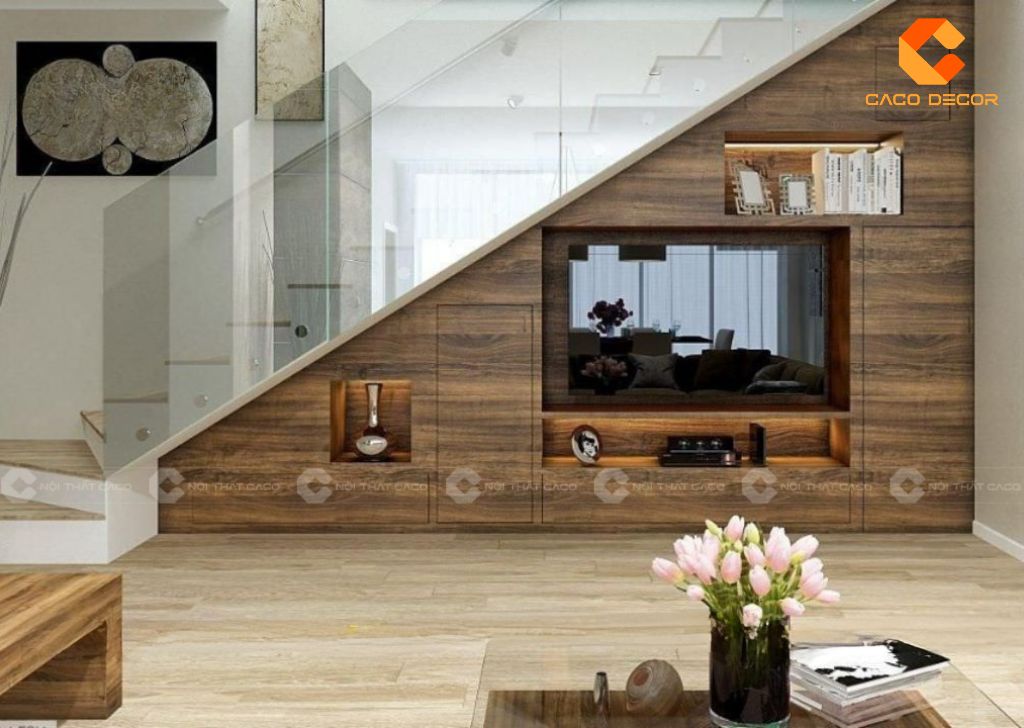 25+ Mẫu Kệ Tivi Gầm Cầu Thang Đẹp, Hiện Đại Cho Nhà Phố 17