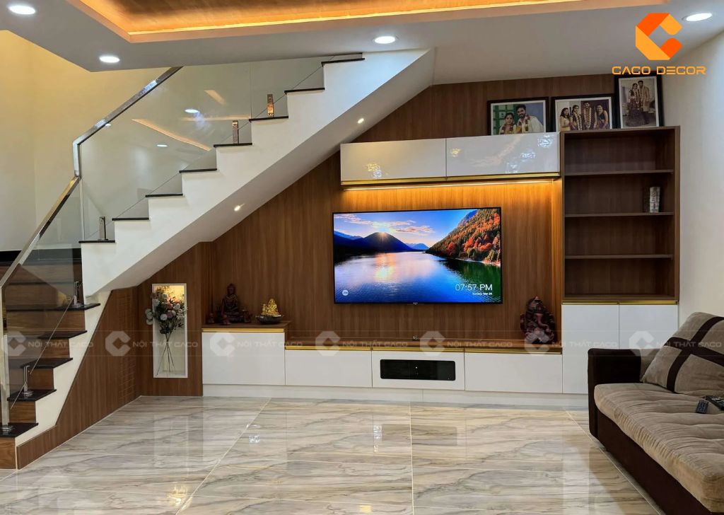 25+ Mẫu Kệ Tivi Gầm Cầu Thang Đẹp, Hiện Đại Cho Nhà Phố 11