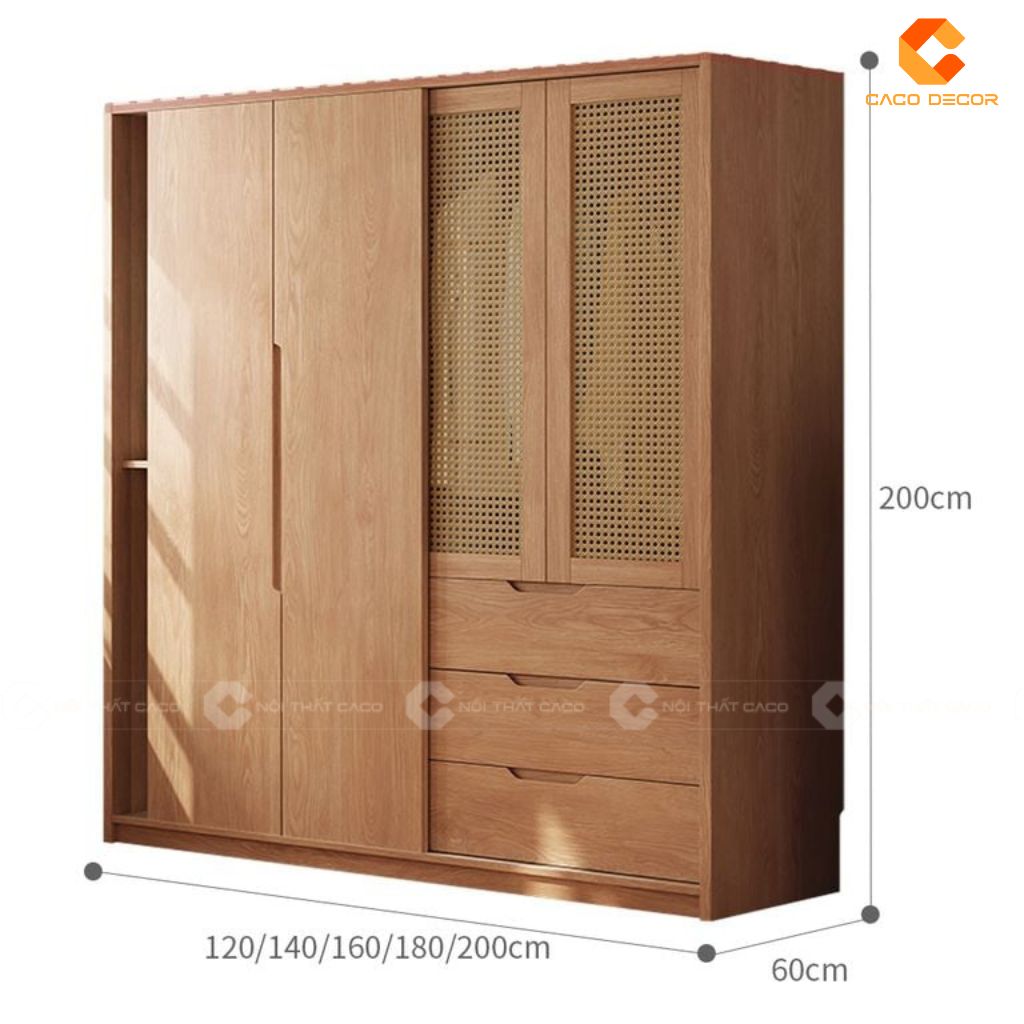 Tủ Áo Gỗ Công Nghiệp TAM093 Thiết Kế Cánh Lùa Phối Lưới Mây Tinh Tế 1