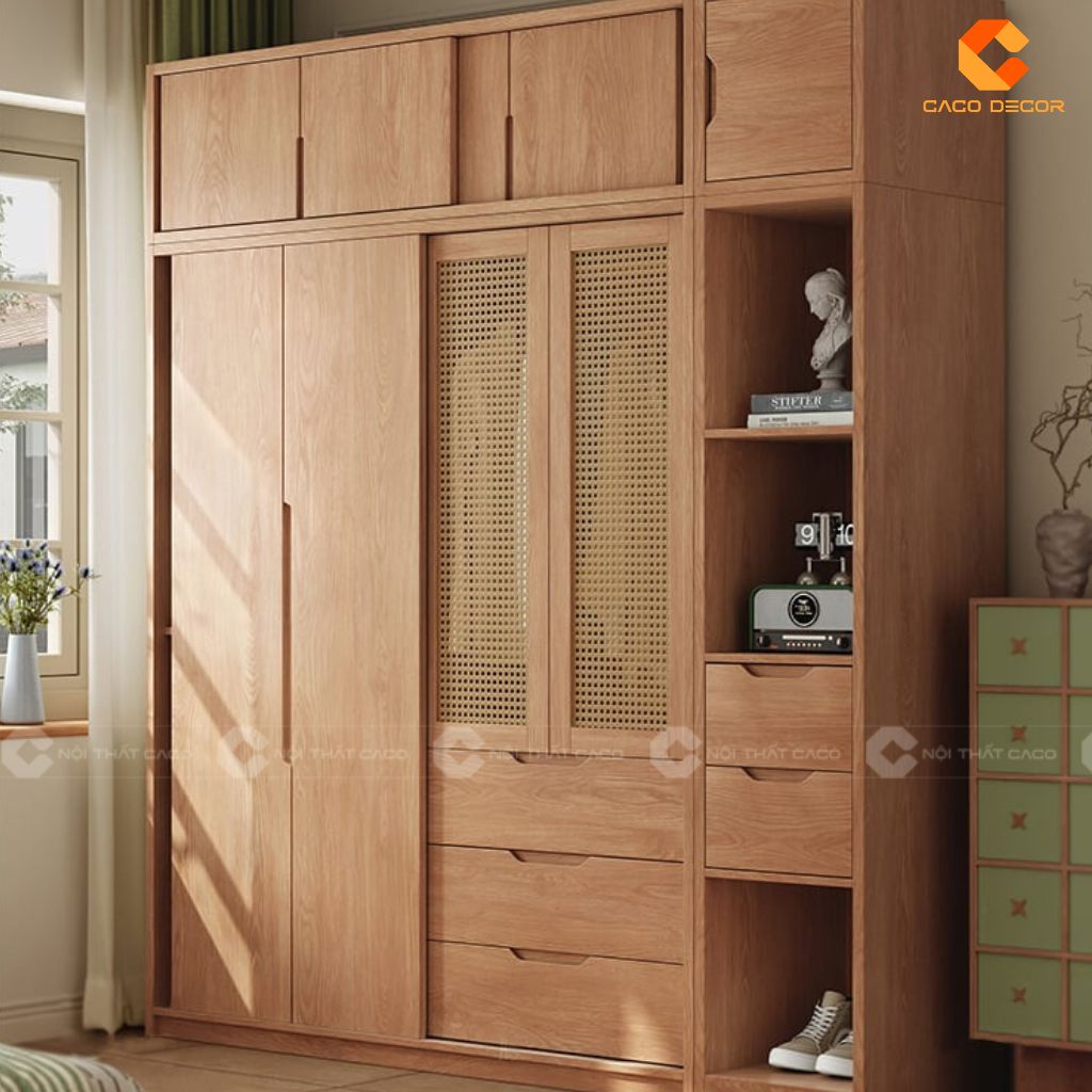 Tủ Áo Gỗ Công Nghiệp TAM093 Thiết Kế Cánh Lùa Phối Lưới Mây Tinh Tế 2