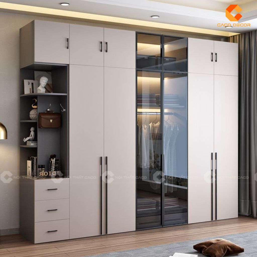 Tủ Quần Áo Gỗ Công Nghiệp TAM85 Mẫu Tủ Kịch Trần Cánh Kính LED Sang Trọng 1