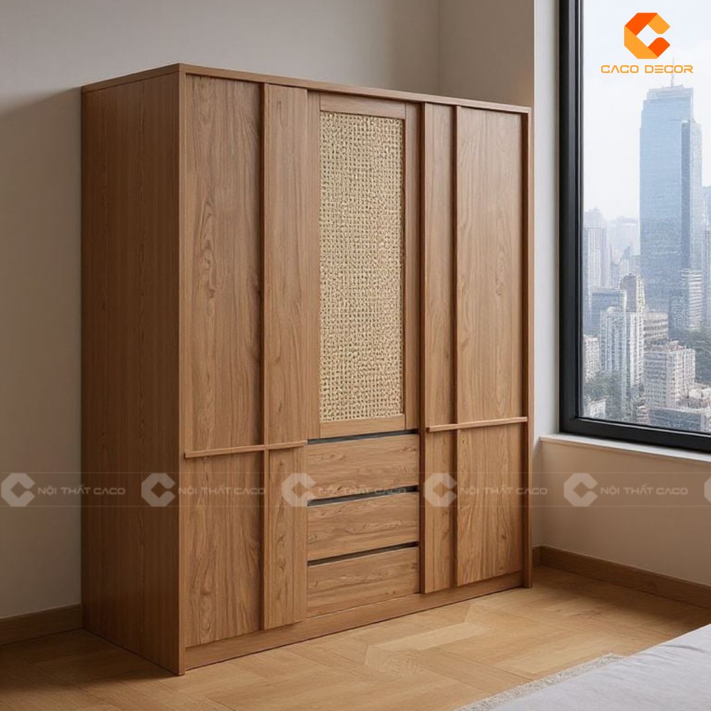 Tủ Áo Gỗ Công Nghiệp TAM087 Mẫu Tủ Cửa Lùa Nan Mây Hiện Đại, Thẩm Mỹ Cao 1