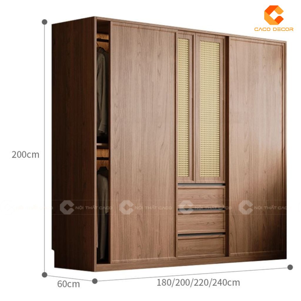 Tủ Áo Gỗ Công Nghiệp TAM087 Mẫu Tủ Cửa Lùa Nan Mây Hiện Đại, Thẩm Mỹ Cao 5