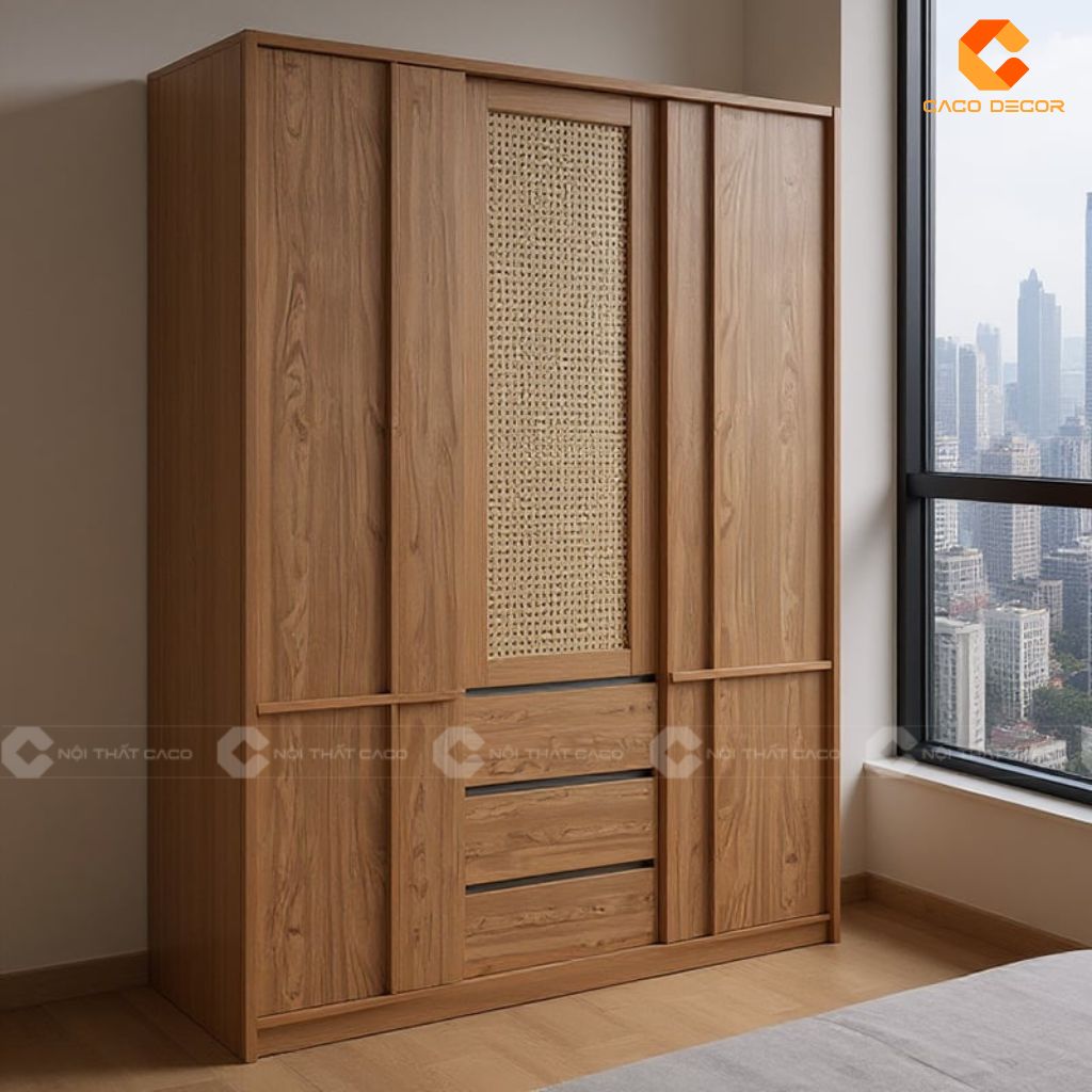 Tủ Áo Gỗ Công Nghiệp TAM087 Mẫu Tủ Cửa Lùa Nan Mây Hiện Đại, Thẩm Mỹ Cao 2