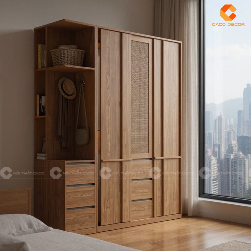 Tủ Áo Gỗ Công Nghiệp TAM087 Mẫu Tủ Cửa Lùa Nan Mây Hiện Đại, Thẩm Mỹ Cao 3