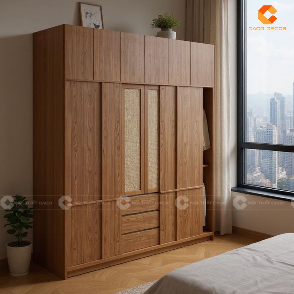 Tủ Áo Gỗ Công Nghiệp TAM088 – Mẫu Tủ Cửa Lùa Mây Tre Hiện Đại, Tiện Dụng 1