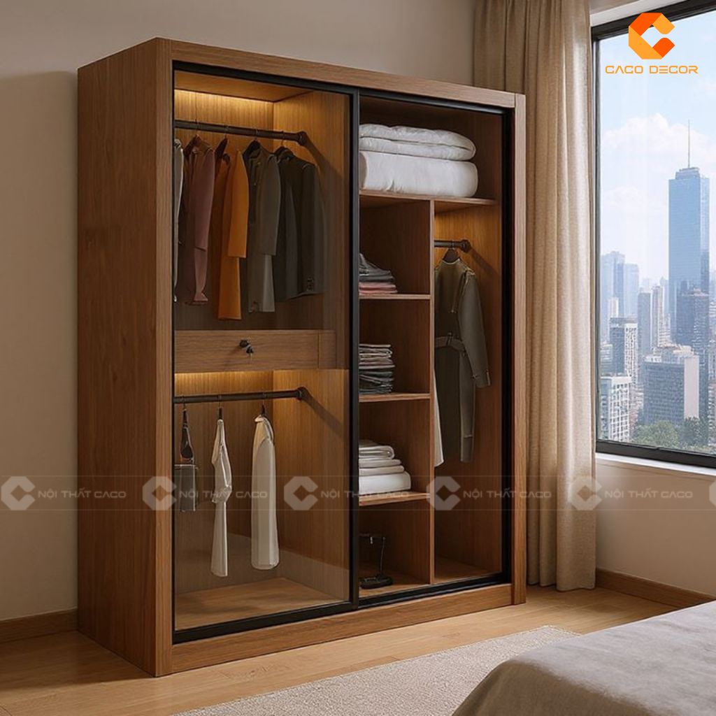 Tủ Quần Áo Gỗ Công Nghiệp TAM089 – Mẫu Tủ Cửa Lùa Nan Mây Hiện Đại, Sang Trọng 1