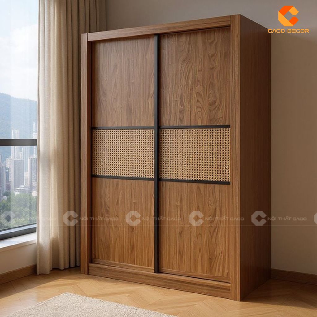 Tủ Quần Áo Gỗ Công Nghiệp TAM089 – Mẫu Tủ Cửa Lùa Nan Mây Hiện Đại, Sang Trọng 2
