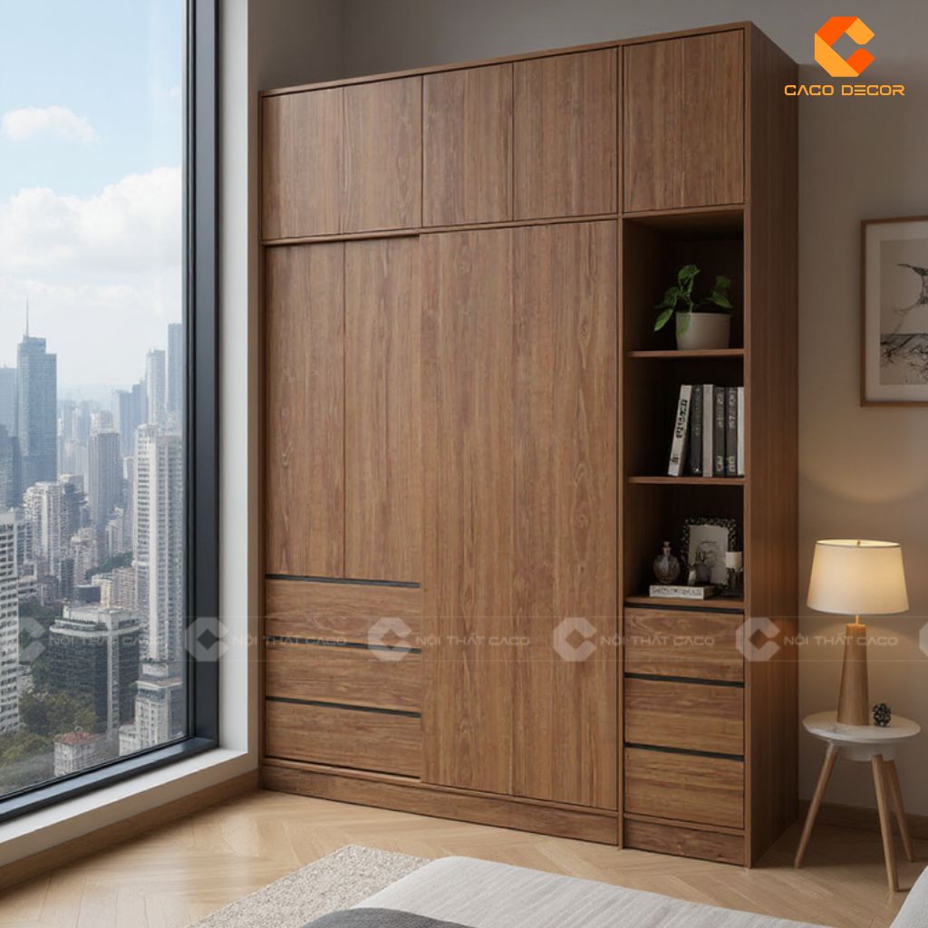 Tủ Quần Áo Gỗ Công Nghiệp TAM091 Mẫu Tủ Kịch Trần Bố Cục Rộng, Có Kệ Trang Trí Đẹp 3