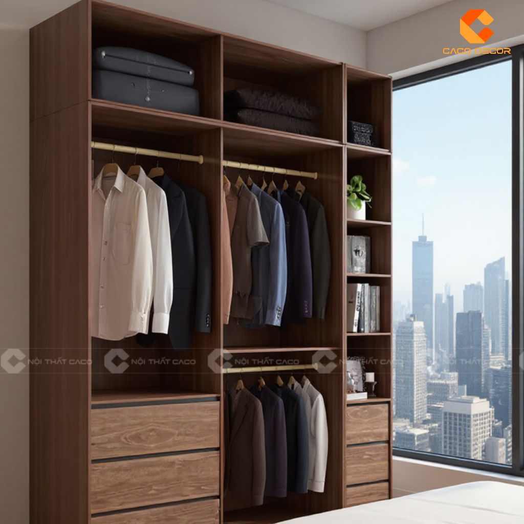 Tủ Quần Áo Gỗ Công Nghiệp TAM091 Mẫu Tủ Kịch Trần Bố Cục Rộng, Có Kệ Trang Trí Đẹp 1
