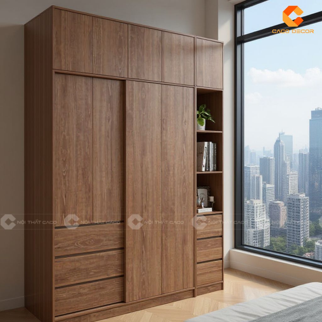 Tủ Quần Áo Gỗ Công Nghiệp TAM091 Mẫu Tủ Kịch Trần Bố Cục Rộng, Có Kệ Trang Trí Đẹp 2