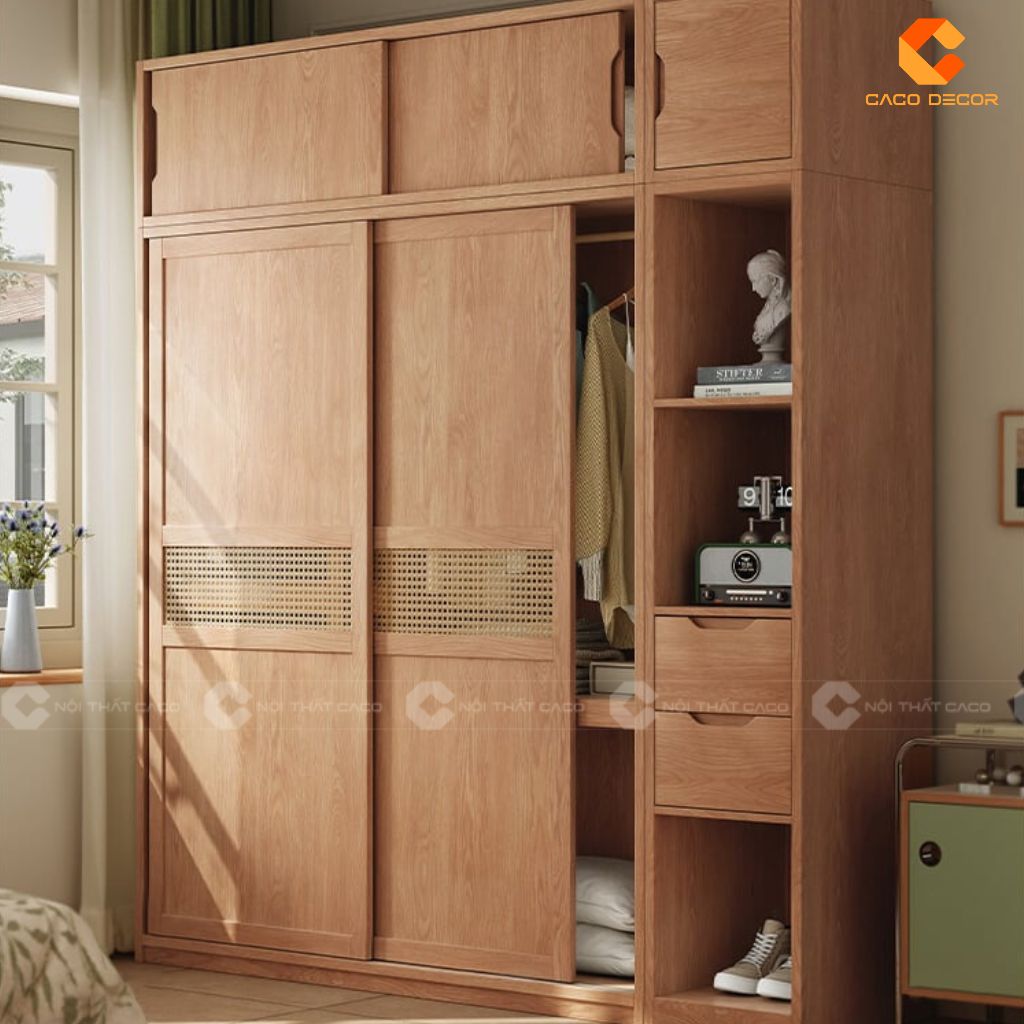 Tủ Quần Áo Gỗ Công Nghiệp TAM092 Mẫu Tủ Cánh Lùa Nan Mây Hiện Đại, Tiện Dụng 2