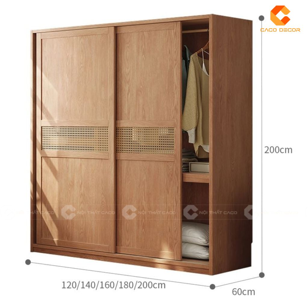 Tủ Quần Áo Gỗ Công Nghiệp TAM092 Mẫu Tủ Cánh Lùa Nan Mây Hiện Đại, Tiện Dụng 3