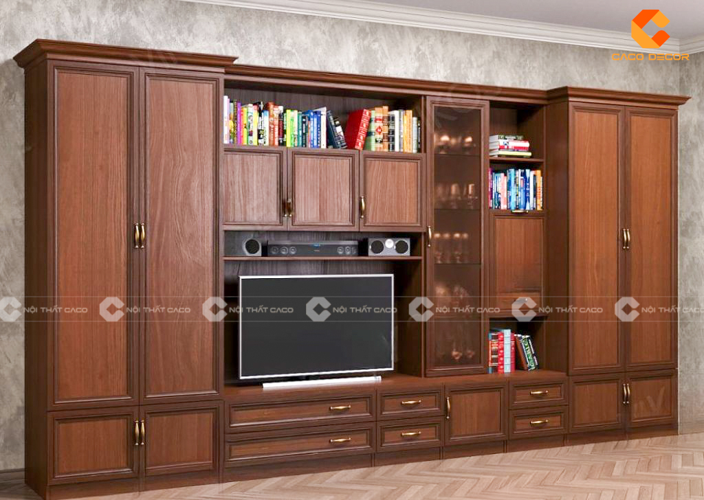 Tủ áo kết hợp kê tivi gỗ tự nhiên
