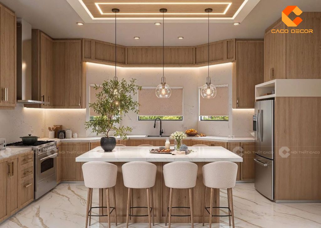 Mẫu tủ bếp gỗ tự nhiên cao cấp