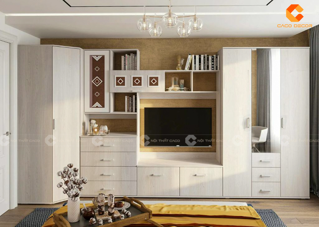 Mẫu tủ quần áo kết hợp với kệ tivi cao cấp