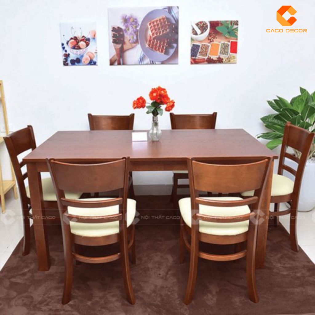 Bàn ăn gỗ tự nhiên màu nâu hiện đại