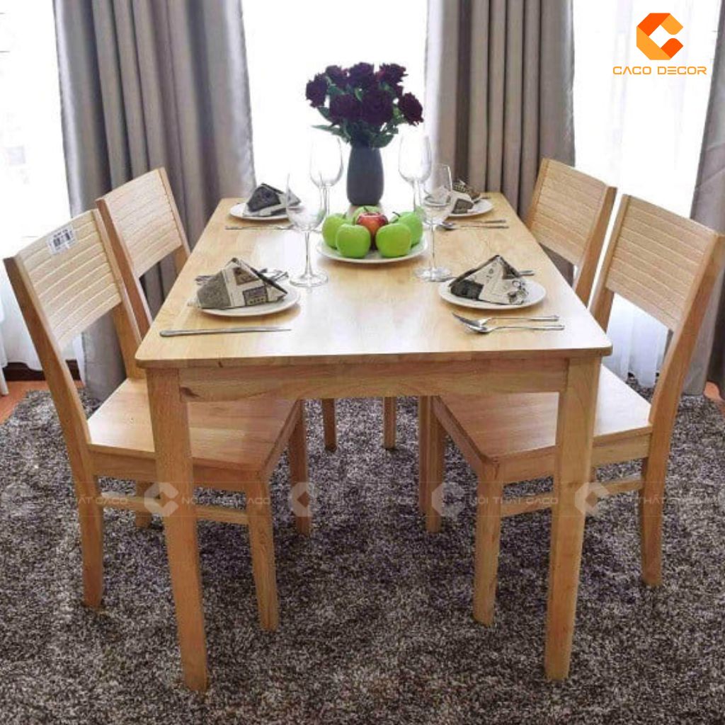Bộ Bàn Ăn Gỗ Tự Nhiên BA047 Thiết Kế Ghế Nan Ngang Lưng Cong Thanh Lịch 1