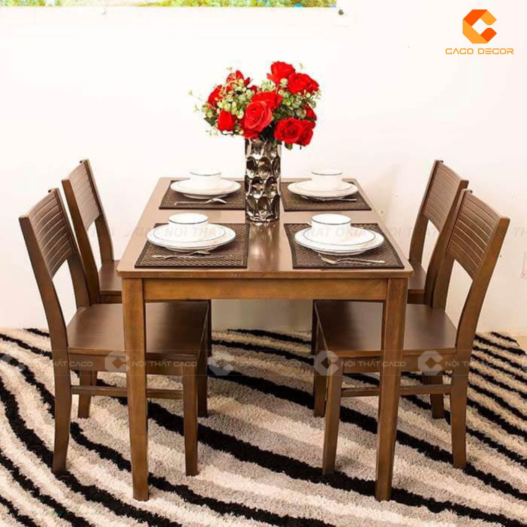 Bộ Bàn Ăn Gỗ Tự Nhiên BA047 Thiết Kế Ghế Nan Ngang Lưng Cong Thanh Lịch 2