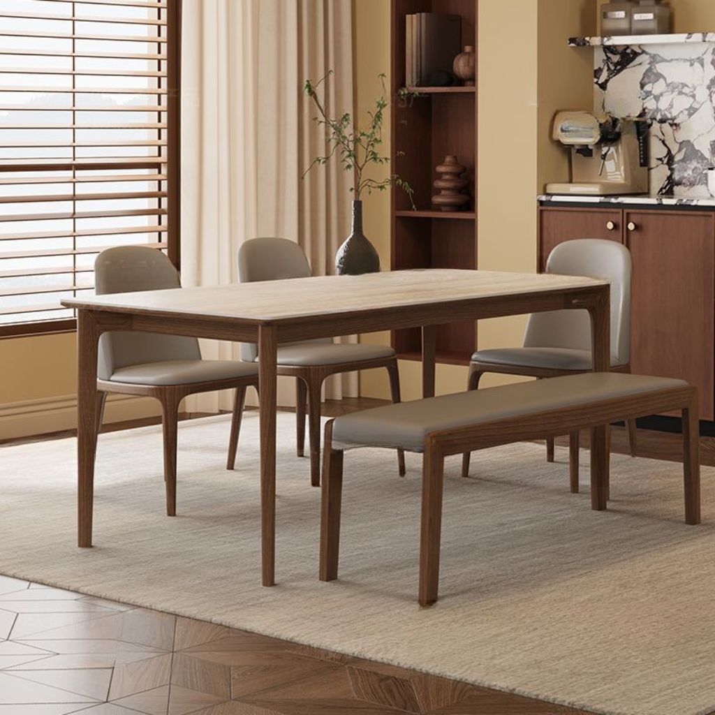 Bộ Bàn Ăn Gỗ Tự Nhiên BA048 Xu Hướng Ghế Băng Hiện Đại & Mặt Đá Sang Trọng 2