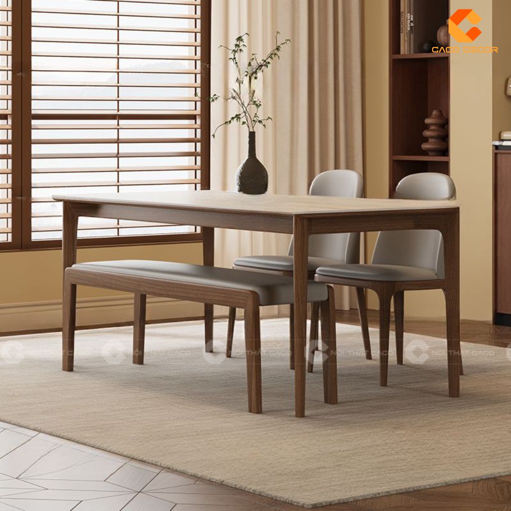 Bộ Bàn Ăn Gỗ Tự Nhiên BA048 Xu Hướng Ghế Băng Hiện Đại & Mặt Đá Sang Trọng 3