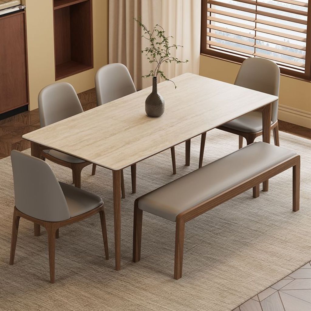 Bộ Bàn Ăn Gỗ Tự Nhiên BA048 Xu Hướng Ghế Băng Hiện Đại & Mặt Đá Sang Trọng 1