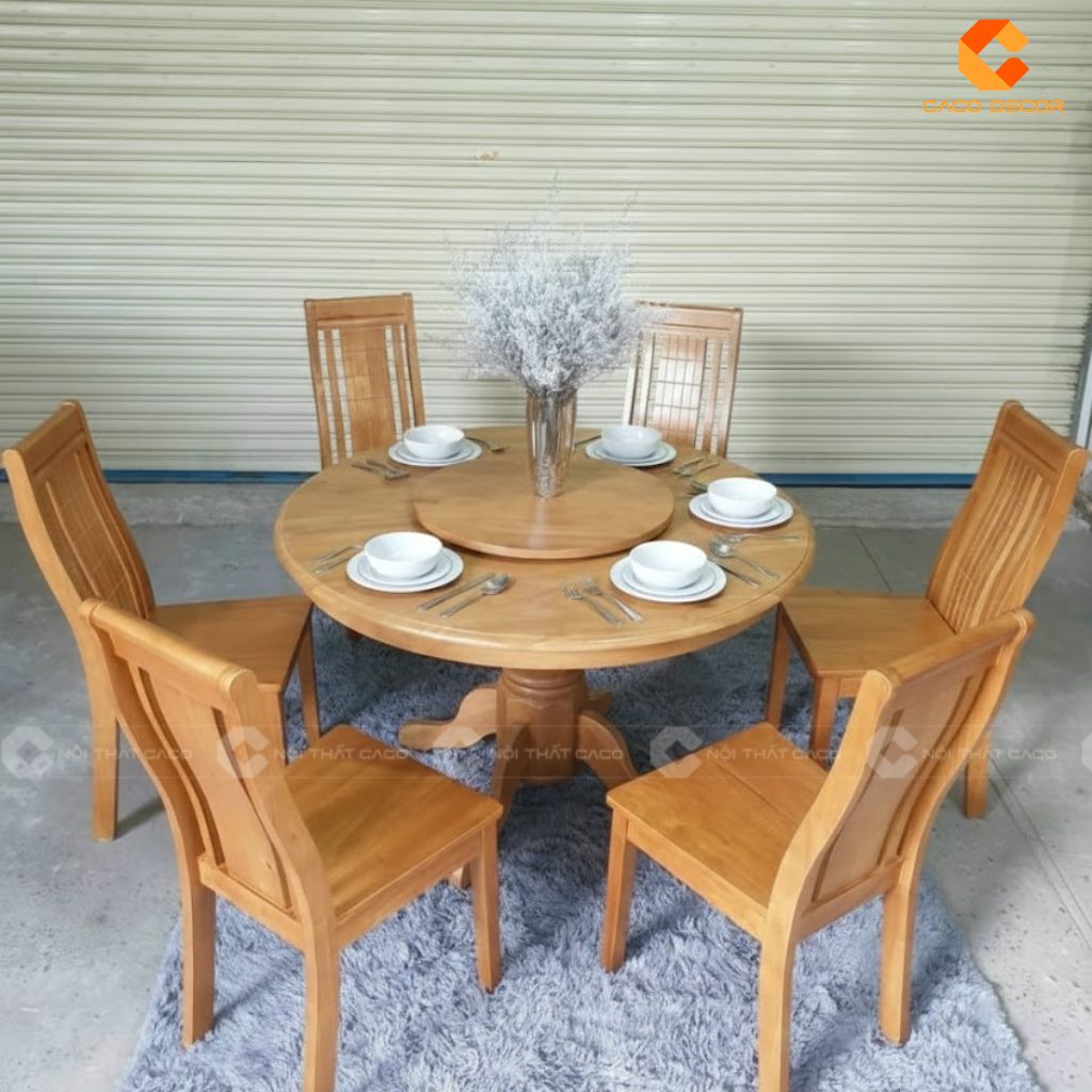 Bàn ăn gỗ tự nhiên BA051 với kiểu dáng tròn