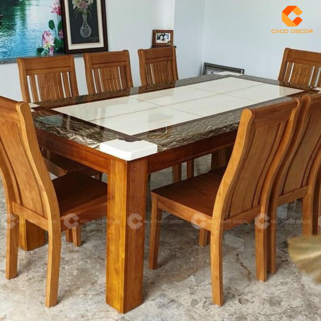 Bộ Bàn Ăn Gỗ Tự Nhiên BA056 Mặt Đá Sang Trọng & Ghế Gỗ Bền Bỉ Theo Thời Gian 3