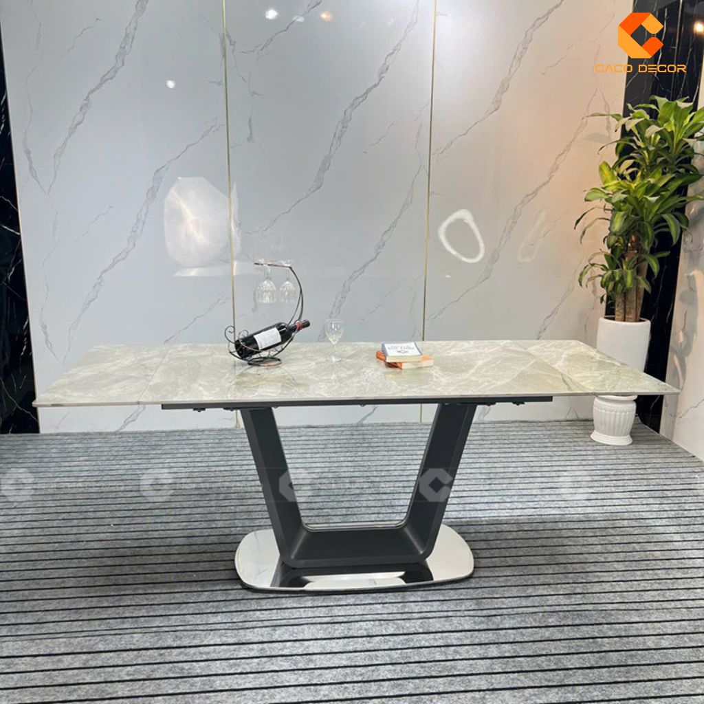 Bàn ăn mặt đá ceramic BA054 thiết kế vân đá mây