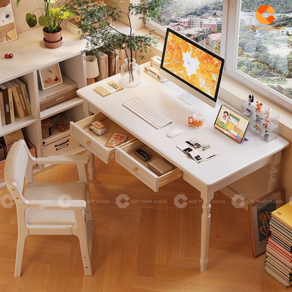 Bàn làm việc gỗ tự nhiên BLV028 với tone màu sáng