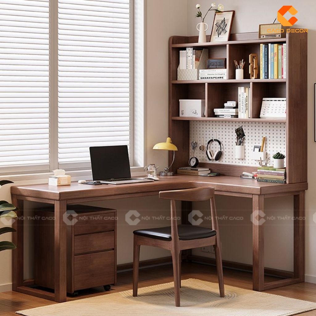 Bàn Làm Việc Gỗ Tự Nhiên BLV033 Giải Pháp Chữ L Tích Hợp Kệ Sách Đa Năng Cho Văn Phòng Hiện Đại 2