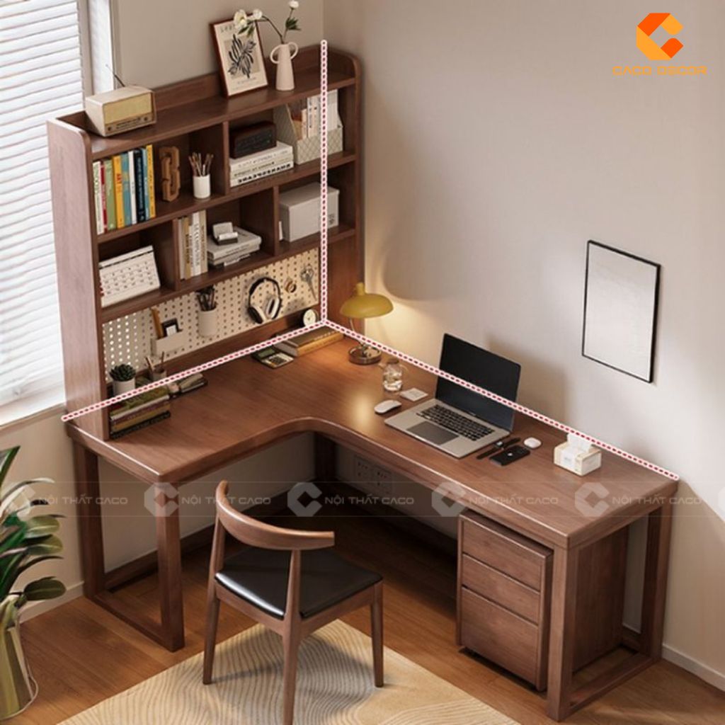 Bàn Làm Việc Gỗ Tự Nhiên BLV033 Giải Pháp Chữ L Tích Hợp Kệ Sách Đa Năng Cho Văn Phòng Hiện Đại 3