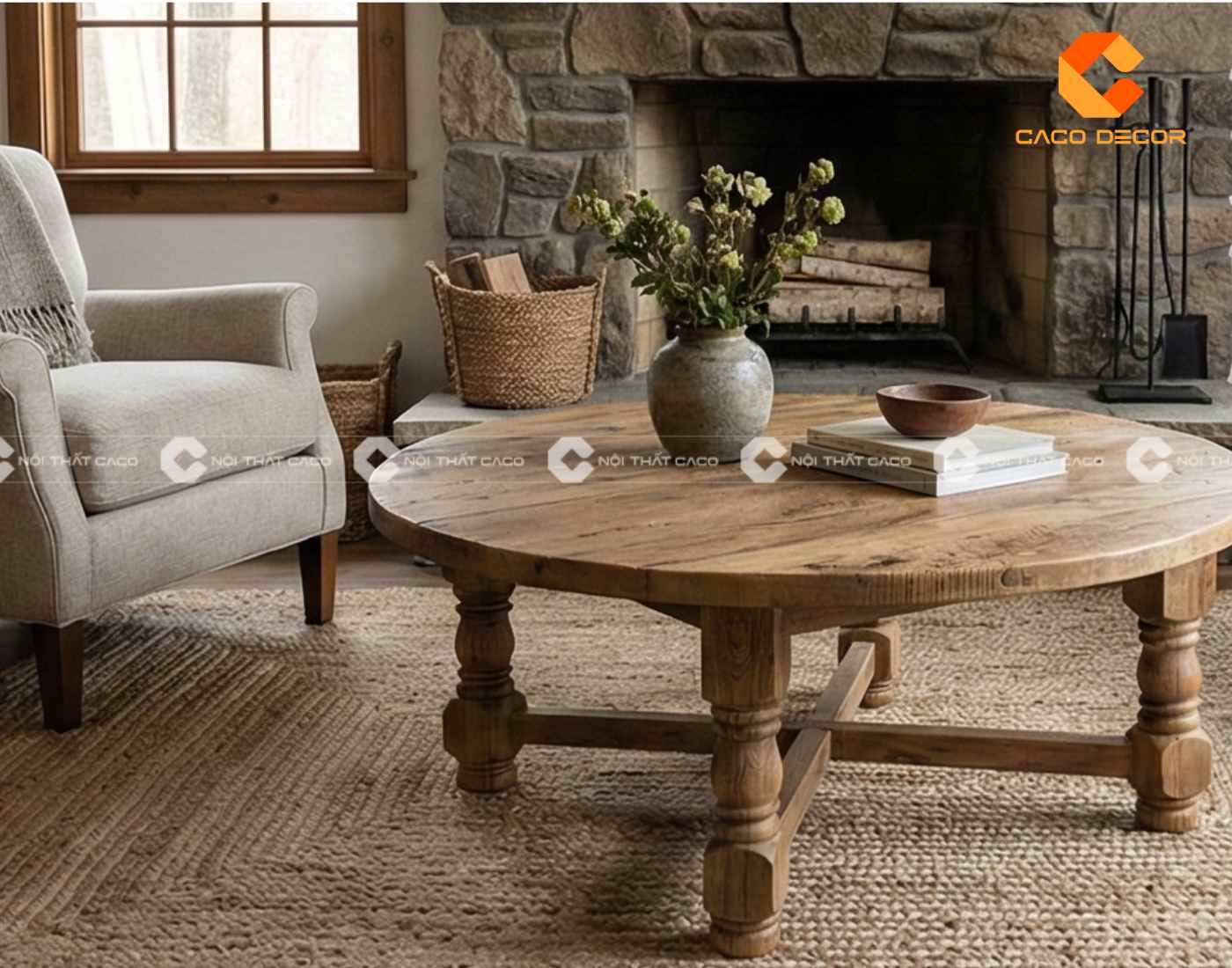 Bàn trà gỗ tự nhiên hình tròn