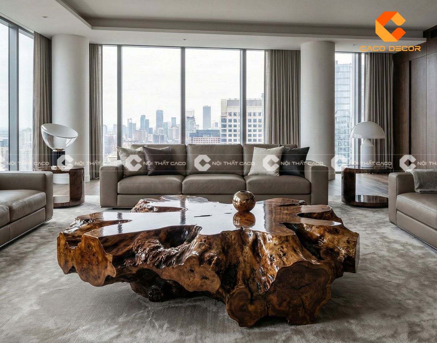 Bàn trà gỗ tự nhiên nguyên khối sang trọng