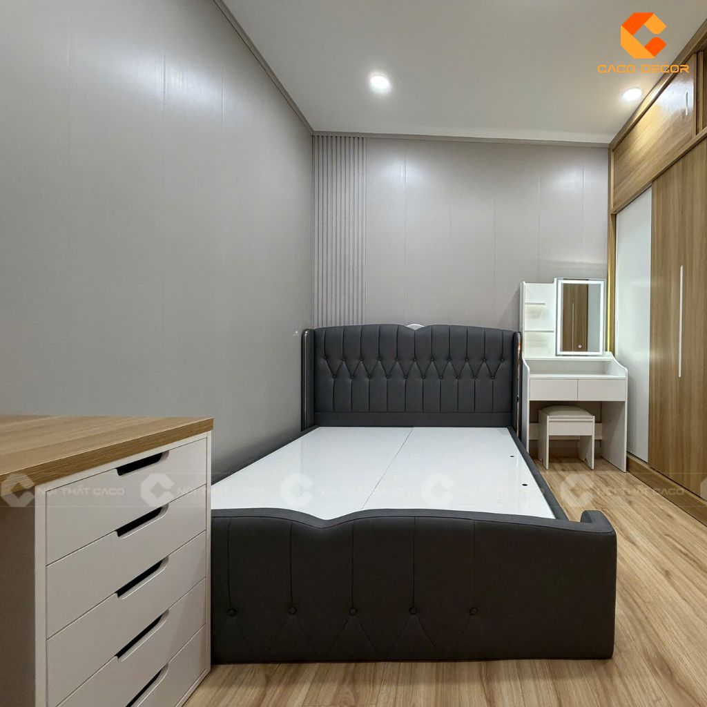 Hình ảnh thực tế giường ngủ bọc nệm bàn giao cho khách hàng