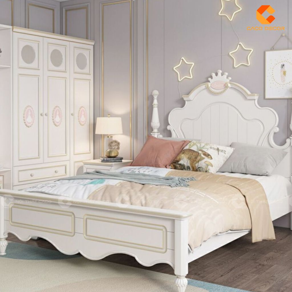 Giường ngủ trẻ em GNTE041 thiết kế màu trắng sang trọng