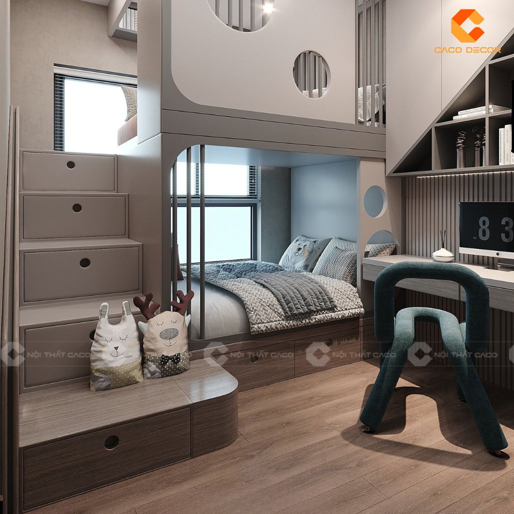 Phòng Ngủ Trẻ Em PNTE086 Giải Pháp Giường Tầng Thông Minh & Hiện Đại 5