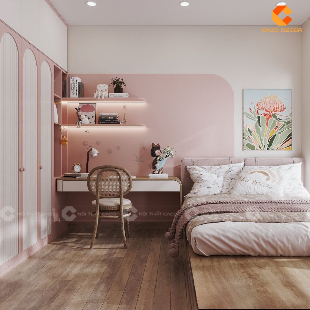 Phòng Ngủ Trẻ Em PNTE088 Giấc Mơ Hồng Ngọt Ngào & Thiết Kế Giường Thông Minh 1