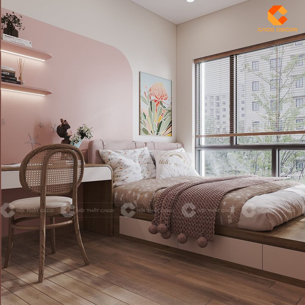 Phòng Ngủ Trẻ Em PNTE088 Giấc Mơ Hồng Ngọt Ngào & Thiết Kế Giường Thông Minh 2