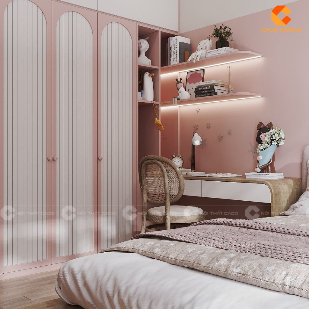 Phòng Ngủ Trẻ Em PNTE088 Giấc Mơ Hồng Ngọt Ngào & Thiết Kế Giường Thông Minh 3