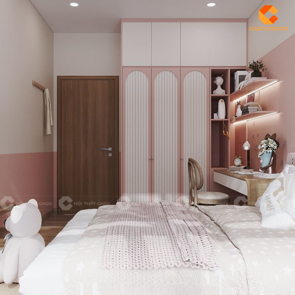 Phòng Ngủ Trẻ Em PNTE088 Giấc Mơ Hồng Ngọt Ngào & Thiết Kế Giường Thông Minh 4