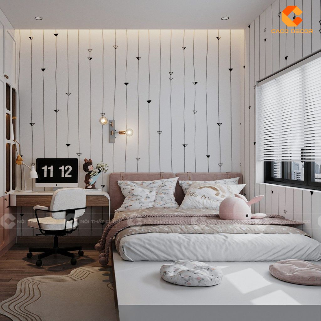 Phòng Ngủ Trẻ Em PNTE090 Sắc Hồng Ngọt Ngào & Thiết Kế Kệ Treo Cá Tính 3