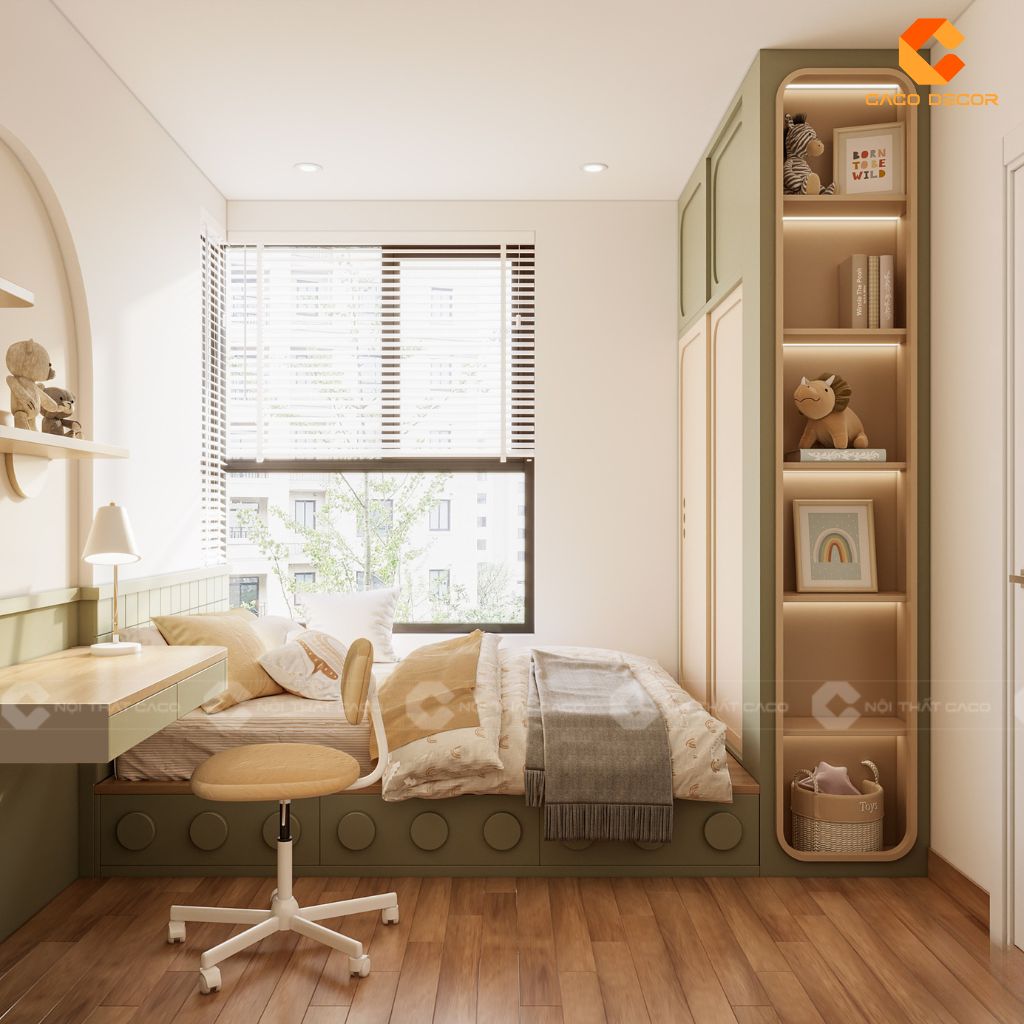 Phòng Ngủ Trẻ Em PNTE093 Gam Màu Xanh Bơ Trendy & Chủ Đề Thành Phố Năng Động 1